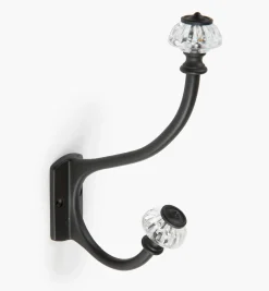 Brass Coat Hook With Victorian Crystal Knobs